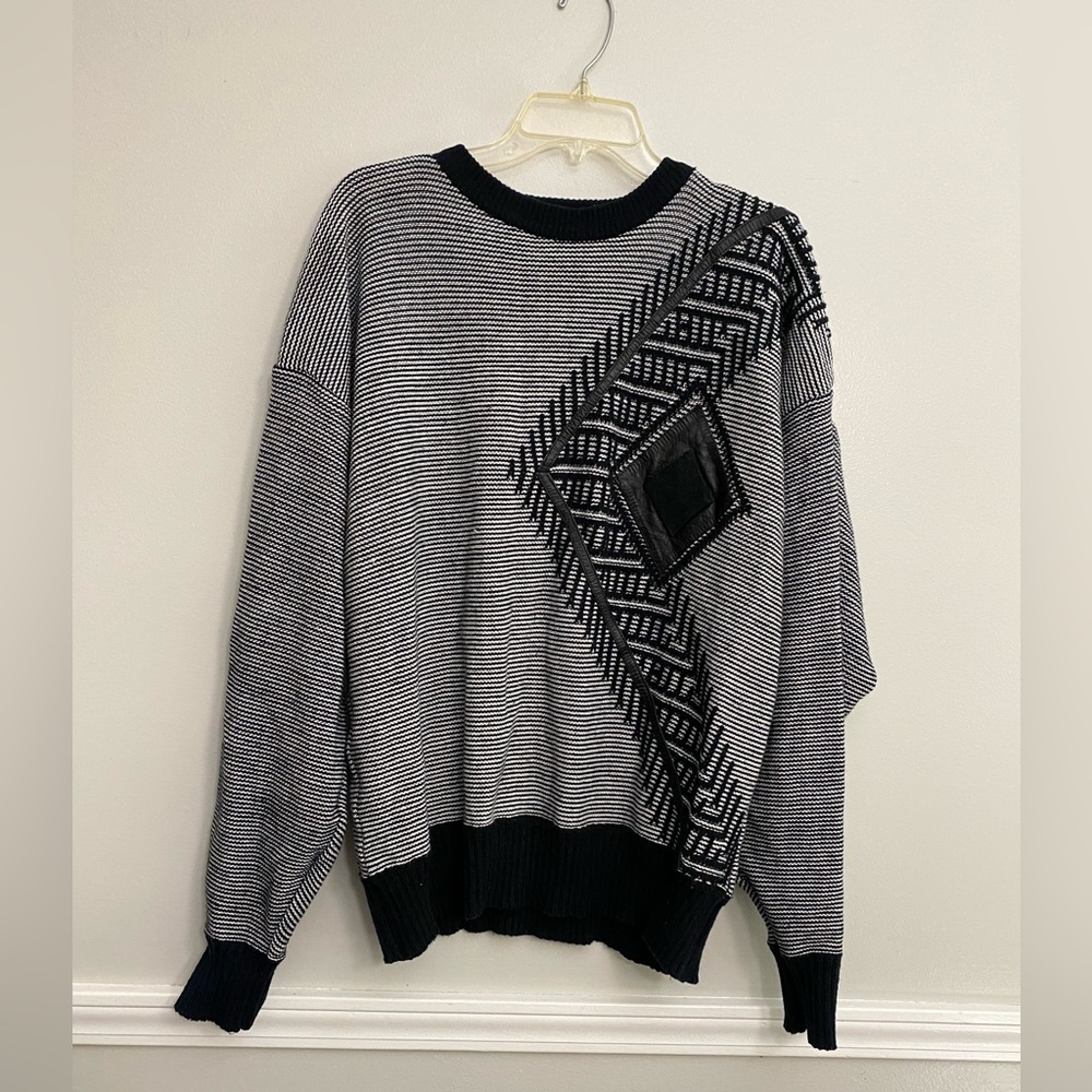 Vintage Knit Sweater‎ with Leather Accents